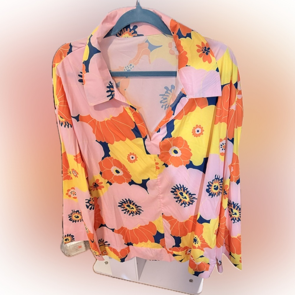 SHEIN Curve Peach and Yellow Floral Top